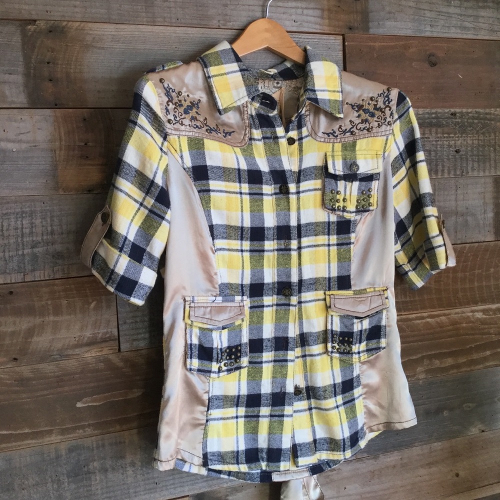 Embellished Flannel Shirt with Lots of Pockets